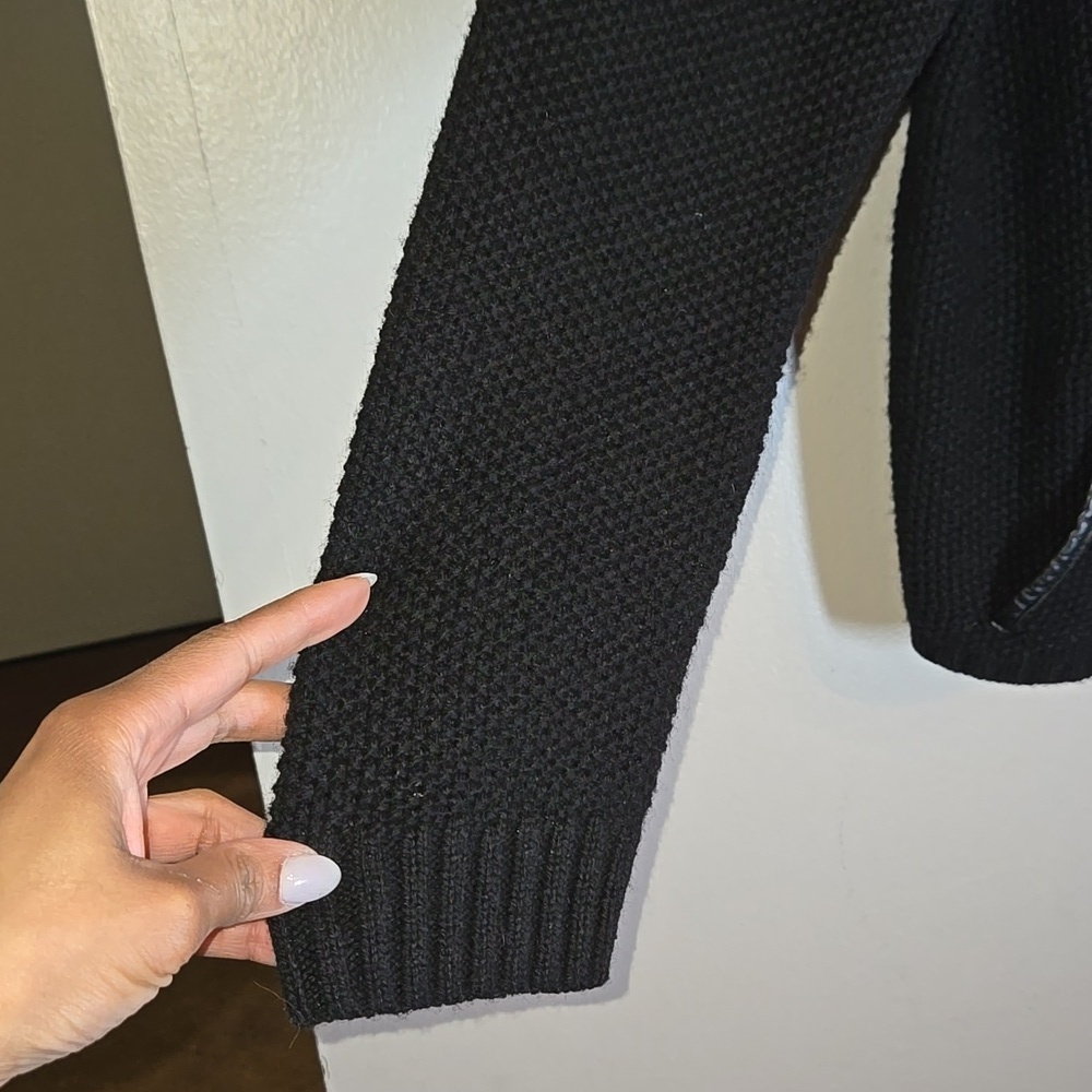 Eileen Fisher Black Yak Wool Leather Trim Textured Jacket Sweater Cardigan NWOT - Picture 8 of 16